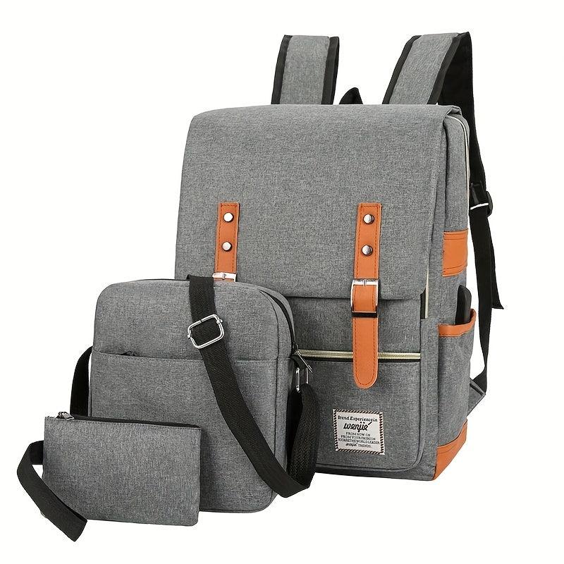 3pcs Laptop Backpack Set with Crossbody Bag & Coin Purse