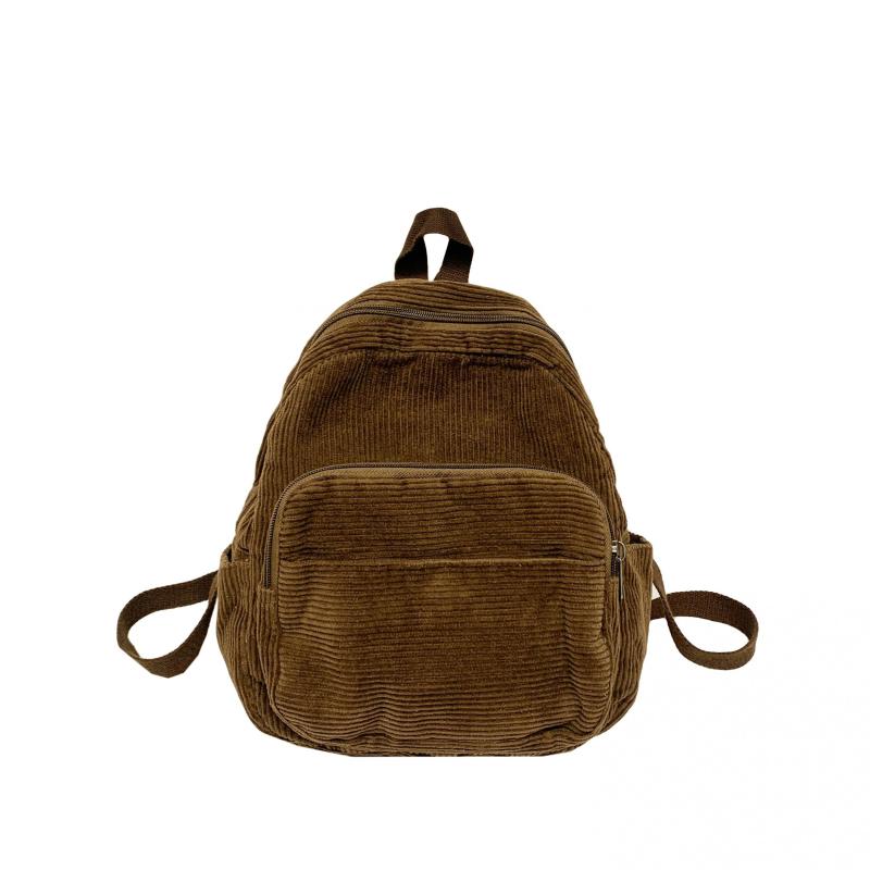 Corduroy Backpack Preppy Schoolbag Casual Travel Daypack Women