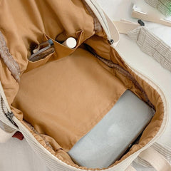 Corduroy Backpack Preppy Schoolbag Casual Travel Daypack Women