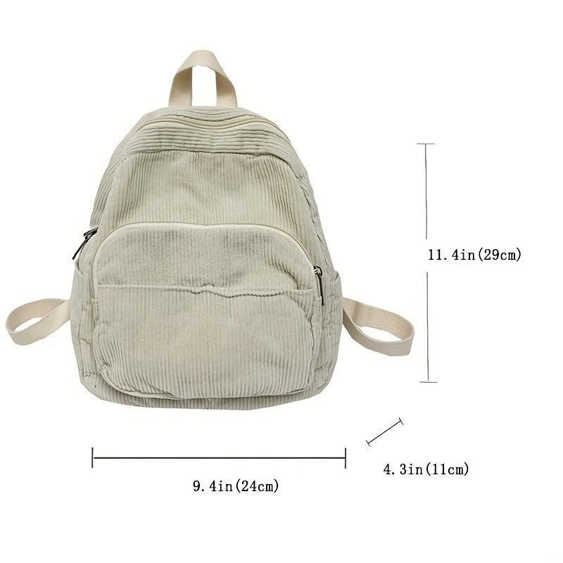 Corduroy Backpack Preppy Schoolbag Casual Travel Daypack Women