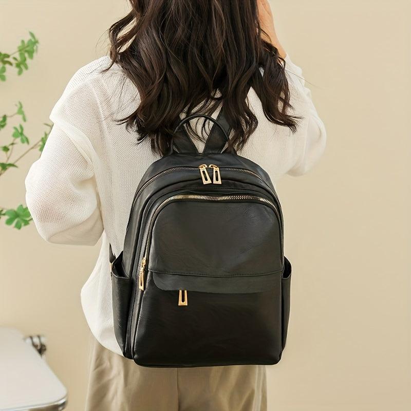 Vintage PU Leather Backpack College Style Schoolbag for Commuter & Travel