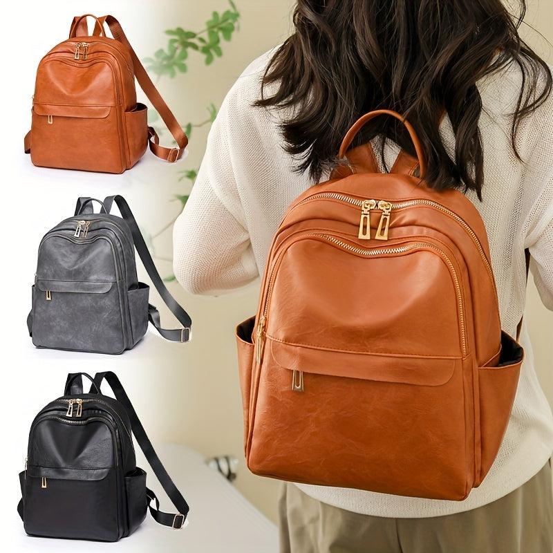 Vintage PU Leather Backpack College Style Schoolbag for Commuter & Travel