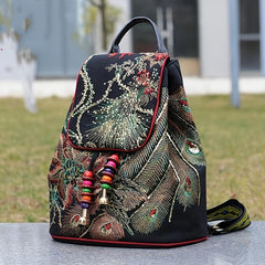 Phoenix Sequin Embroidered Canvas Drawstring Backpack