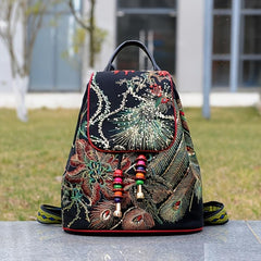Phoenix Sequin Embroidered Canvas Drawstring Backpack