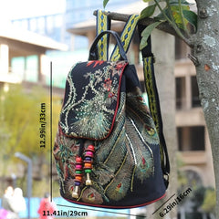 Phoenix Sequin Embroidered Canvas Drawstring Backpack
