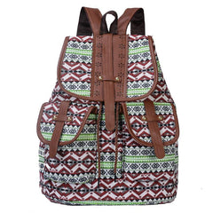 Vintage Ethnic Style Flap Backpack Retro Bohemian School Bag Geometric Pattern