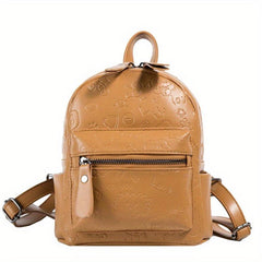 Cartoon Graffiti Embossed Backpack Zipper Solid Rucksack