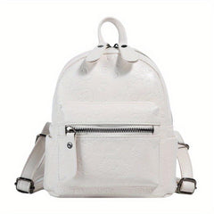 Cartoon Graffiti Embossed Backpack Zipper Solid Rucksack