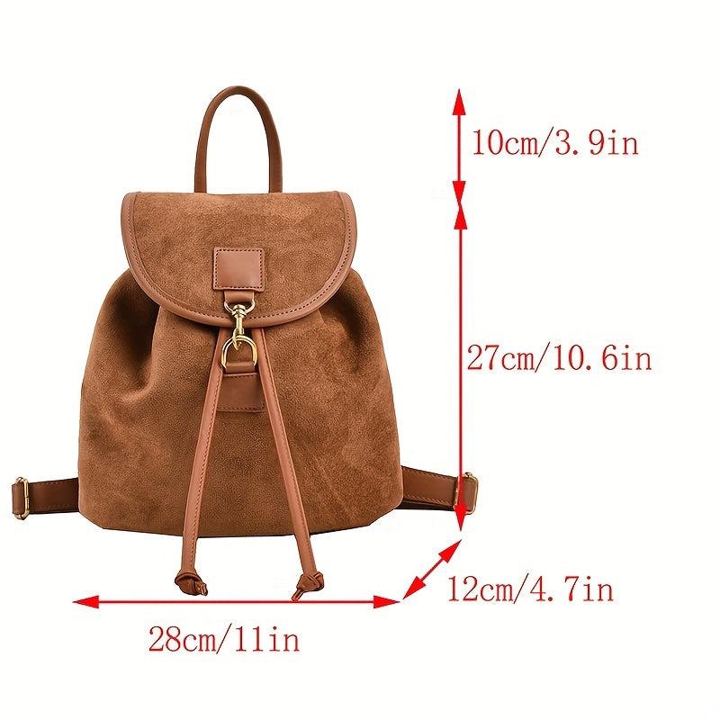Suede Flap Backpack Drawstring Daypack Rucksack for Work & Travel