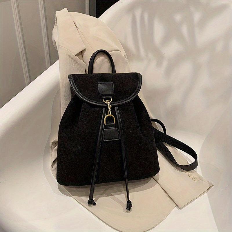 Suede Flap Backpack Drawstring Daypack Rucksack for Work & Travel