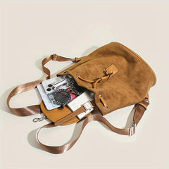 Vintage Solid Backpack Drawstring Rucksack Women's Travel Bag