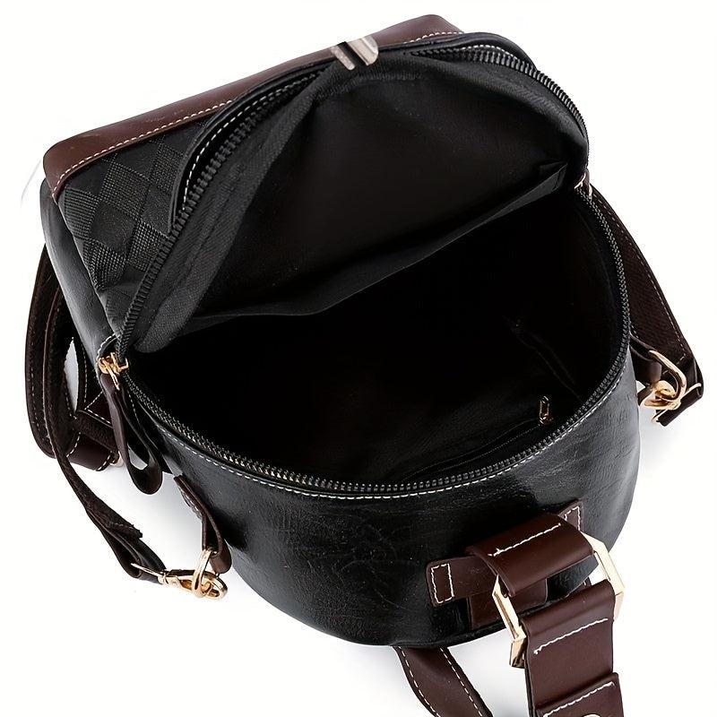 Small Rhombus Pattern Retro Backpack PU Leather Textured School Travel Bag