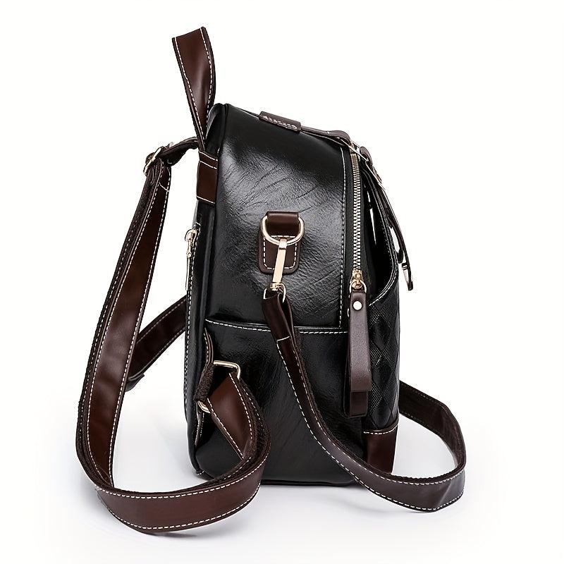 Small Rhombus Pattern Retro Backpack PU Leather Textured School Travel Bag