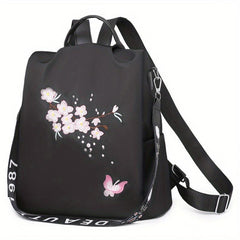 Women's Embroidered Backpack Zipper Rucksack