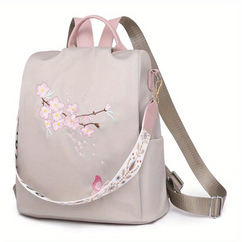 Women's Embroidered Backpack Zipper Rucksack