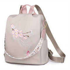 Women's Embroidered Backpack Zipper Rucksack
