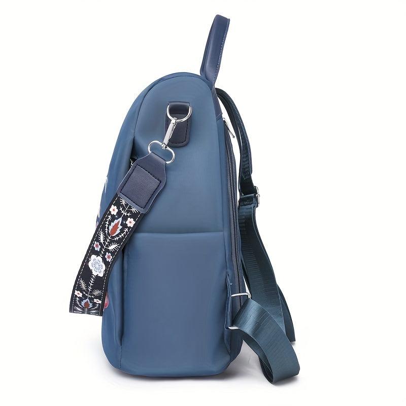 Women's Embroidered Backpack Zipper Rucksack