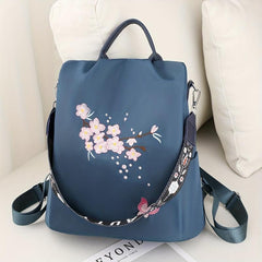 Women's Embroidered Backpack Zipper Rucksack