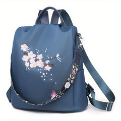 Women's Embroidered Backpack Zipper Rucksack