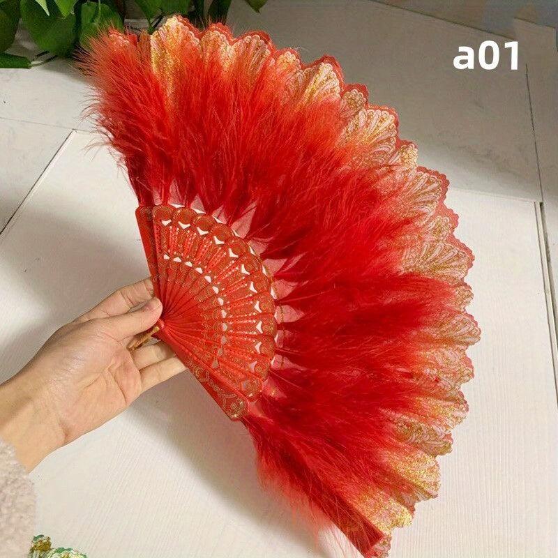 Ancient Style Folding Fan Decorative Feather Fan