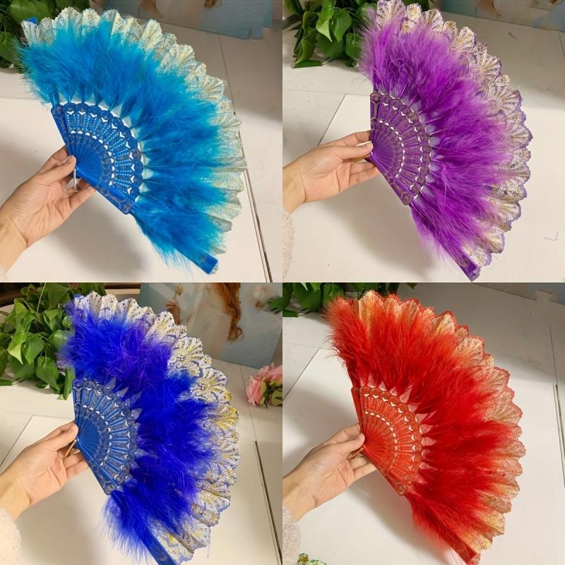 Ancient Style Folding Fan Decorative Feather Fan
