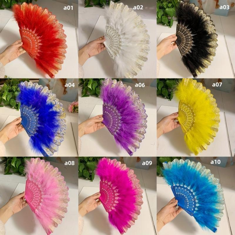 Ancient Style Folding Fan Decorative Feather Fan