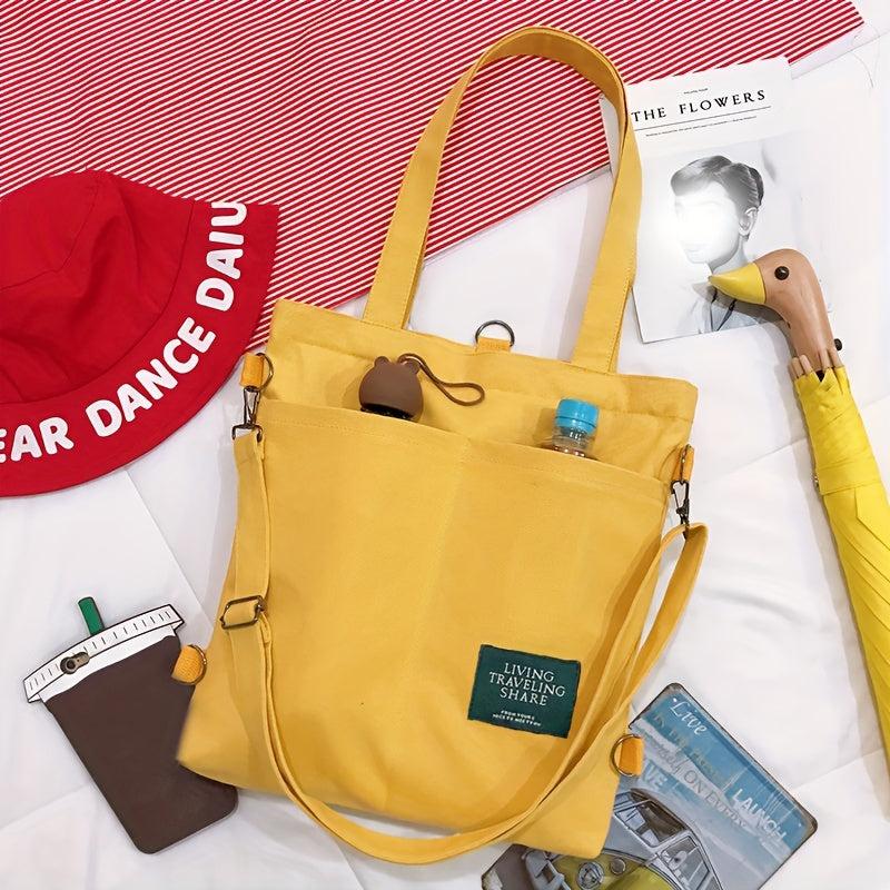Casual Large Capacity Shoulder Bag Solid Canvas Storage Bag Women's School Bag