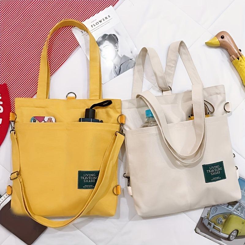 Casual Large Capacity Shoulder Bag Solid Canvas Storage Bag Women's School Bag