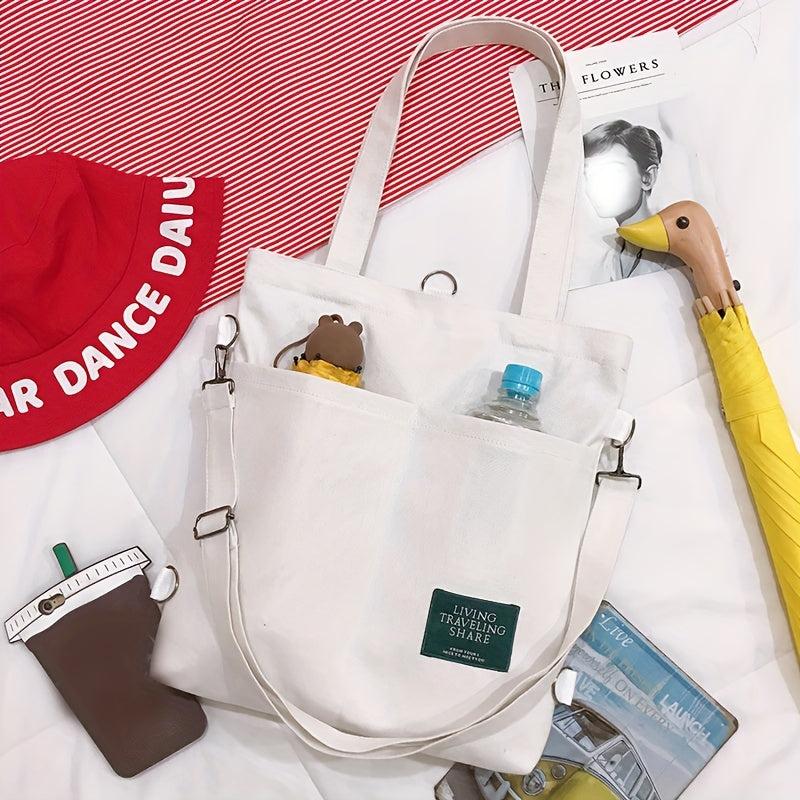Casual Large Capacity Shoulder Bag Solid Canvas Storage Bag Women's School Bag