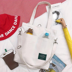 Casual Large Capacity Shoulder Bag Solid Canvas Storage Bag Women's School Bag