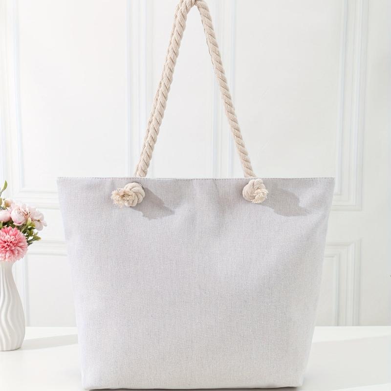 Flamingo & Wave Line Print Beach Bag Oversized Shopping Bag For Women Girls