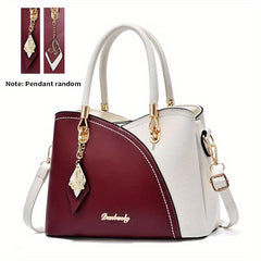 Colorblock Crossbody Bag Two Tone Office Work Purse w/ Charm