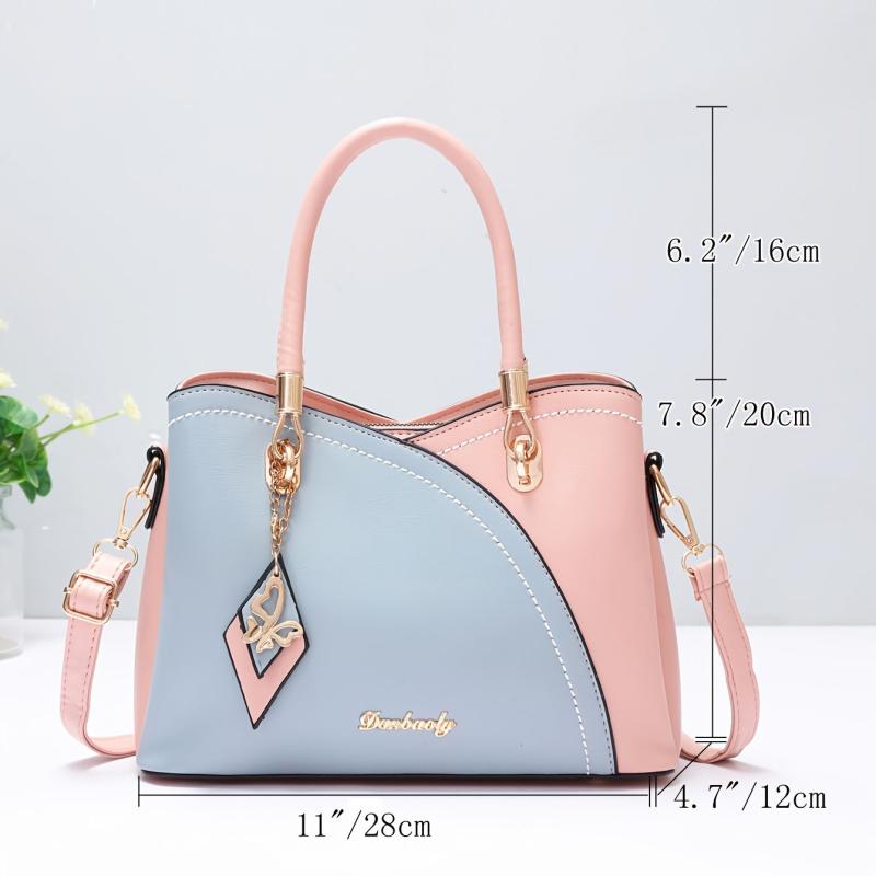 Colorblock Crossbody Bag Two Tone Office Work Purse w/ Charm