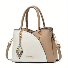 Colorblock Crossbody Bag Two Tone Office Work Purse w/ Charm