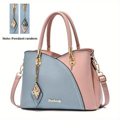 Colorblock Crossbody Bag Two Tone Office Work Purse w/ Charm
