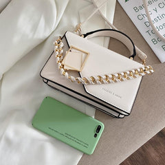 Faux Leather Crossbody Bag Mini Chain Flap Purse Metal Decor Square Handbag