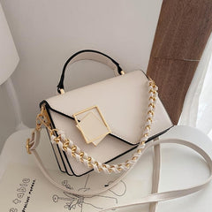 Faux Leather Crossbody Bag Mini Chain Flap Purse Metal Decor Square Handbag