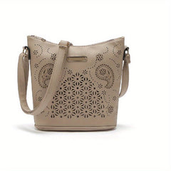Hollow Bucket Crossbody Bag PU Leather Textured Bag Purse