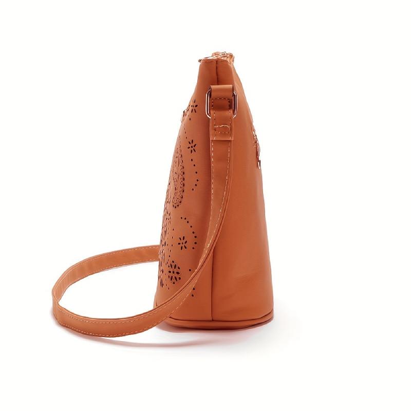 Hollow Bucket Crossbody Bag PU Leather Textured Bag Purse
