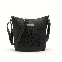 Hollow Bucket Crossbody Bag PU Leather Textured Bag Purse