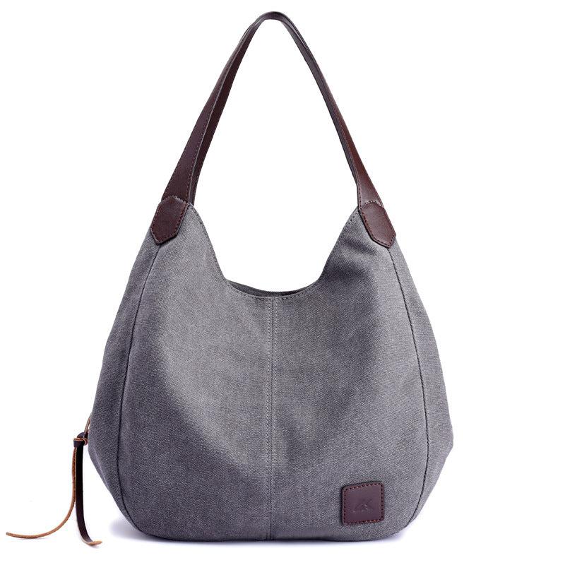 Letter Patch Decor Canvas Hobo Bag Zipper Handbag
