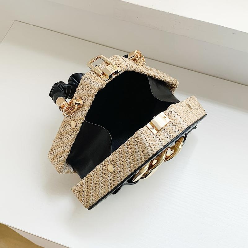 Straw Box Bag Chain Shoulder Top Handle Purse