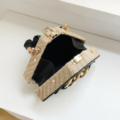 Straw Box Bag Chain Shoulder Top Handle Purse