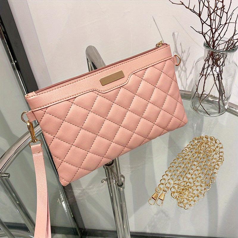 Quilted Detail Clutch Crossbody Shoulder Bag Zipper Bag