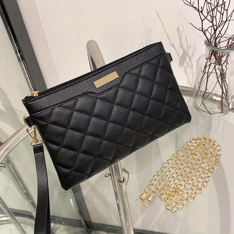 Quilted Detail Clutch Crossbody Shoulder Bag Zipper Bag