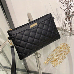 Quilted Detail Clutch Crossbody Shoulder Bag Zipper Bag