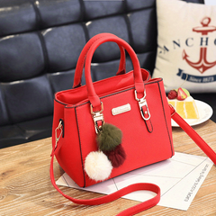Plush Ball Decor Satchel Bag Small Top Handle Zipper Shoulder Crossbody Bag