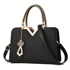 Pearl Decor Top Handle Satchel Tote Bag