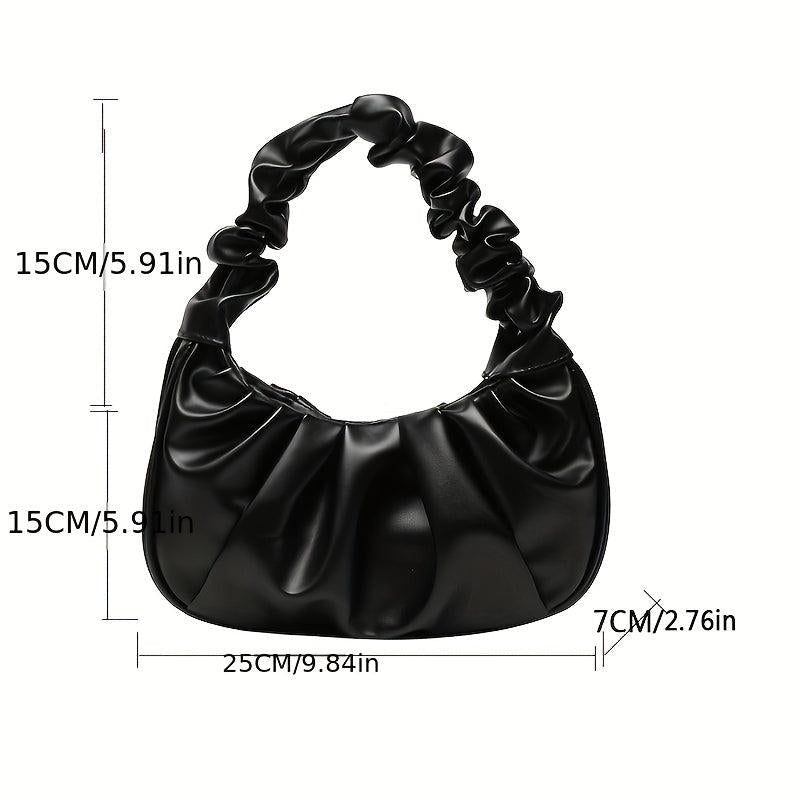 Ruched Underarm Bag Solid Shoulder Bag Women's PU Leather Top Handle Purse
