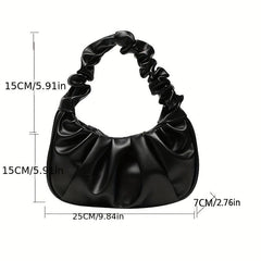 Ruched Underarm Bag Solid Shoulder Bag Women's PU Leather Top Handle Purse